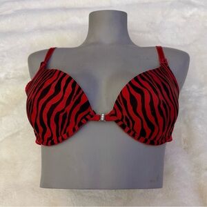 Front closure Red and Black Zebra Print Front closure bra